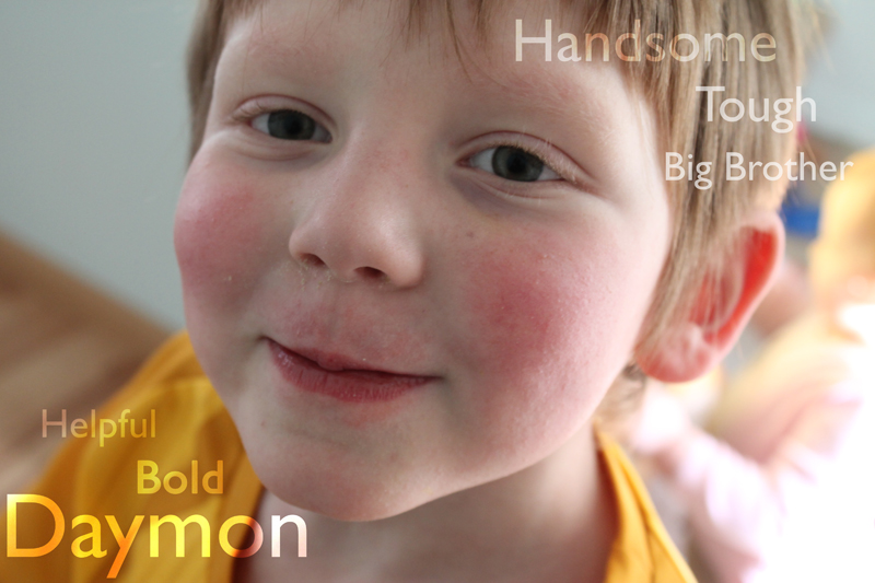 Daymon looks up with a cheeky smile